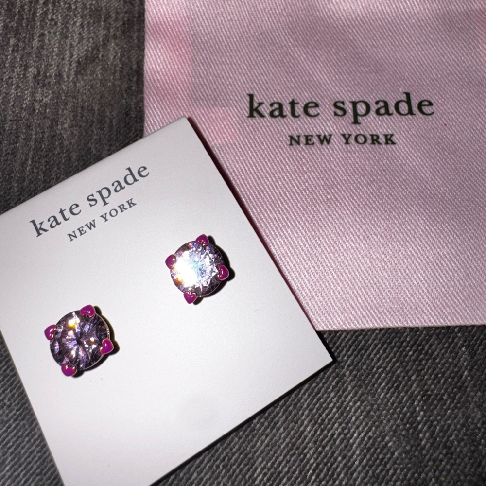 kate spade new york Crystal Stud Earrings Pink Gold Clear Round Set w/ Pouch - Picture 4 of 5